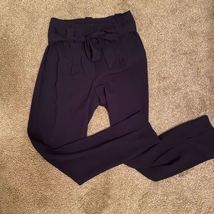 Navy blue high rise paper bag pants